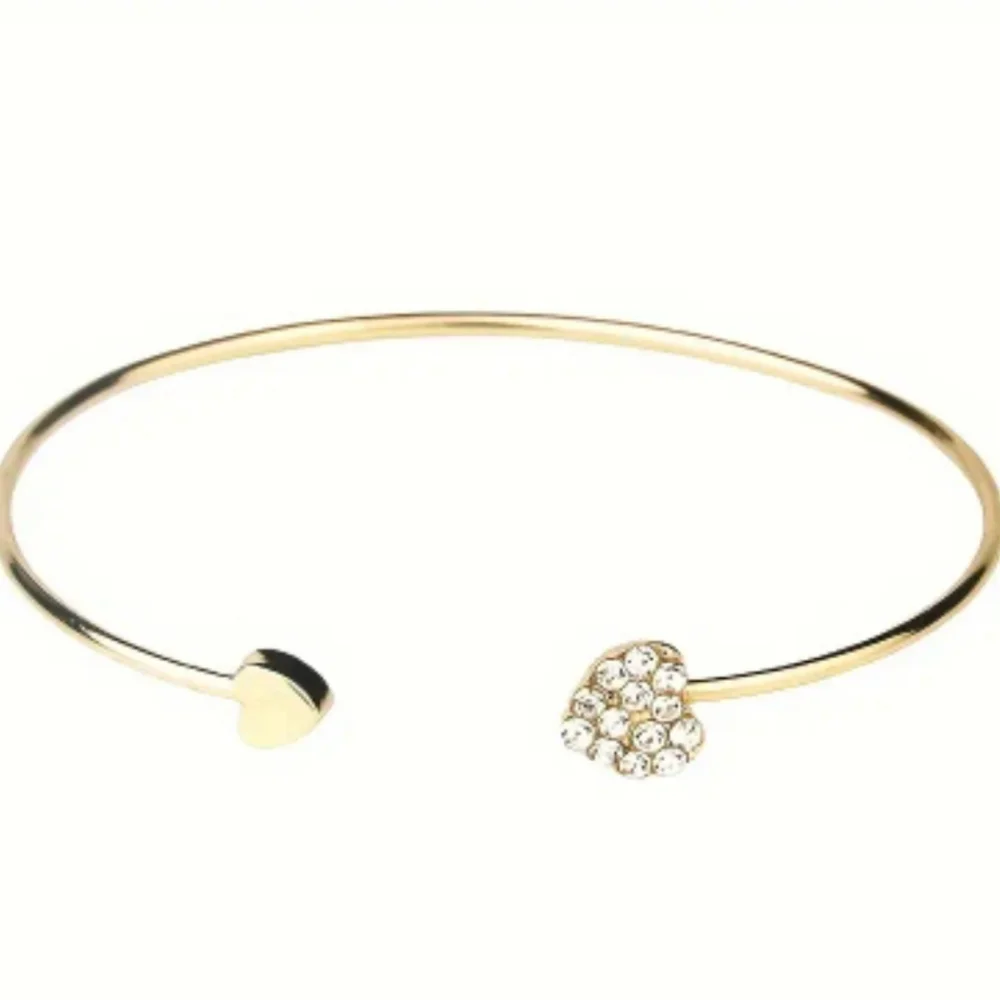 Goldtone Open Bling Heart Bangle Bracelet - Picture 2 of 7